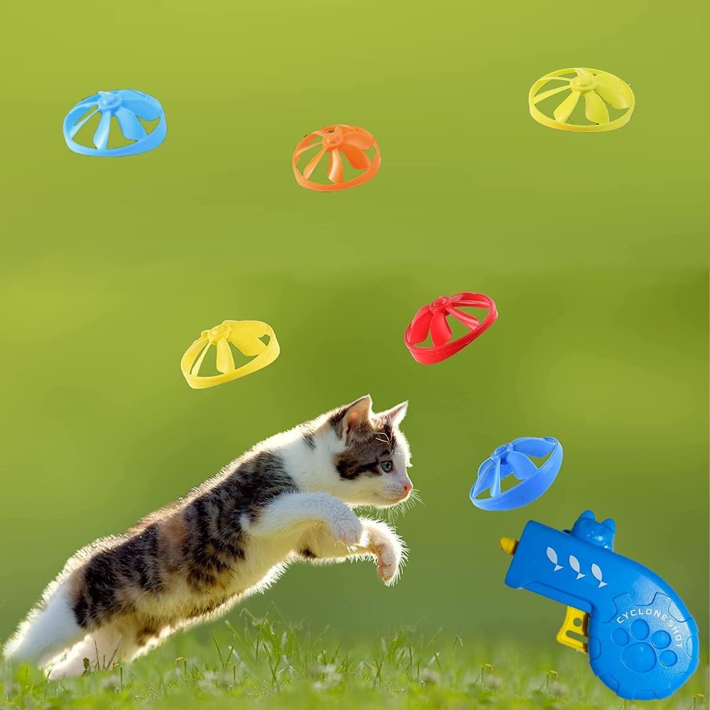 17 PCS Cat Fetch Toy with Colorful Flying Propellers Set, Cat Playing Tracking Interactive Toys for Kitten Indoor and Outdoor Chasing Training Hunting