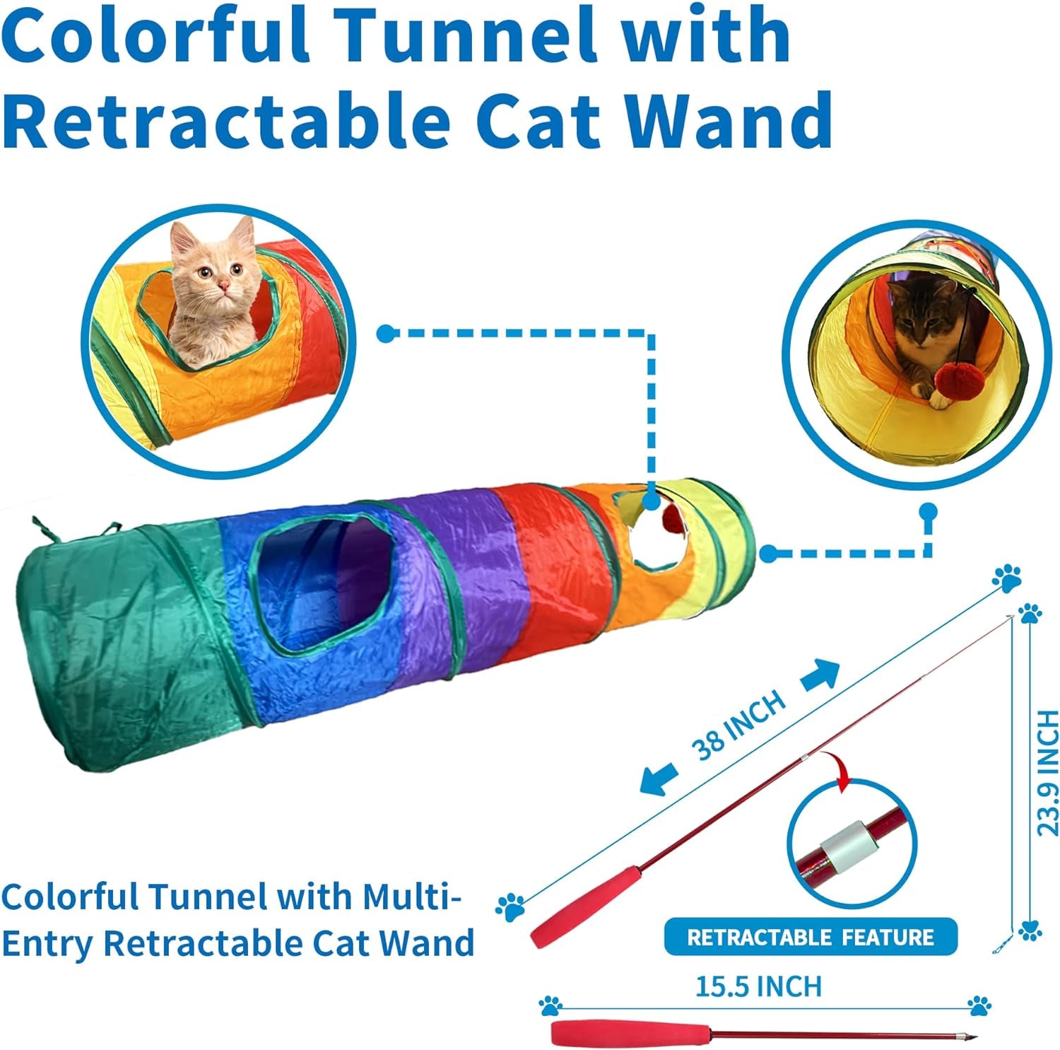 13Pcs Cat Tunnel with Feather Toy Set, 1Pc Premium Cat Wand Feather, 1Pc Cat Tunnel and 11 Pcs Cat Toys for Indoor Cat