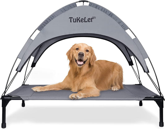 Elevated Dog Bed with Canopy，Portable Cooling Outdoor Dog Bed with Anti-Slip Feet, Breathable, Wind-Resistant, 41.7" X 19.5" X 35.5", for Large Dogs