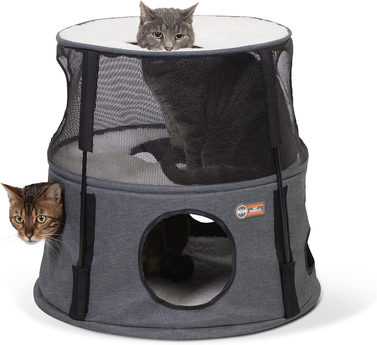 K&H Pet Products Cat Tower Tree Condo for Indoor Cats, Modern Cute Cat Hammock Bed, Kitten & Adult House Activity Center Playground Tree Cave Large Cozy Hideaway - 3 Level Gray 22 X 30