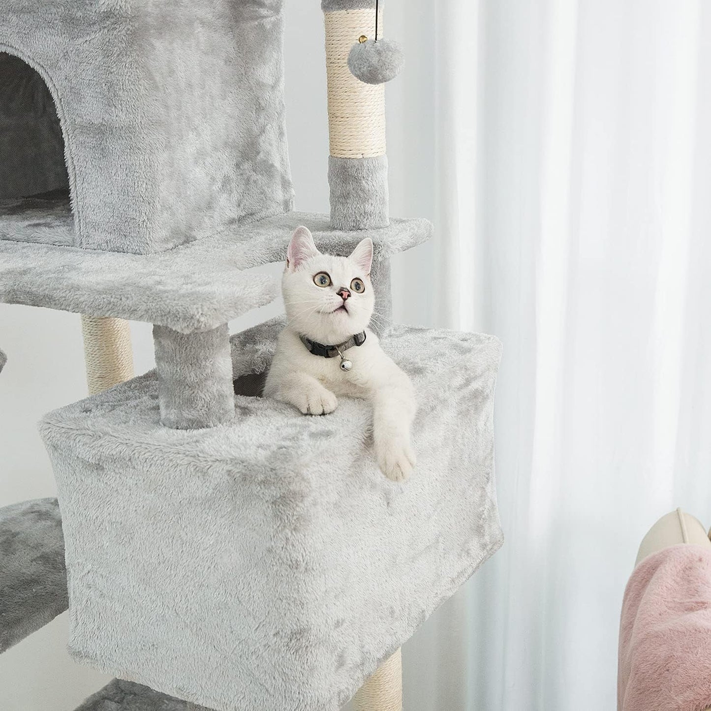 Kilodor Tall Cat Tree, 75Inch Cat Tower Multi Level Condo with Large Hammocks, Scratching Posts,Plush Perches Cat Activity Center Light Gray