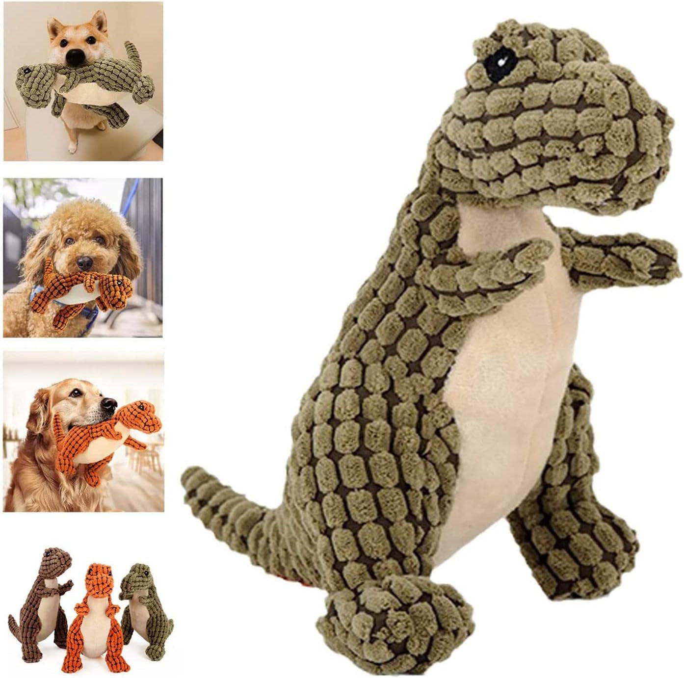 2023 Newest Indestructible Robust Dino, Squeaky Aggressive Chewers Dog Toys, Interactive Dinosau Stuffed Plush Dog Toys, Relieve Boredom Soft Dog Toys for Small Medium Large Breeds (A-Orange)