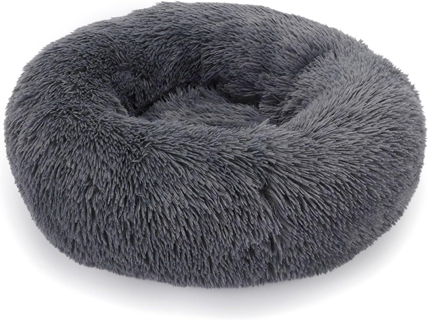 Cat Beds for Indoor Cats, 20 Inches Cat Bed Calming Plush Cat Bed Anti-Slip round Fluffy Dog Bed Donut Dog Bed Soft Puppy Pet Bed Cat Beds for Small Medium Dogs Kittens (Dark Grey)