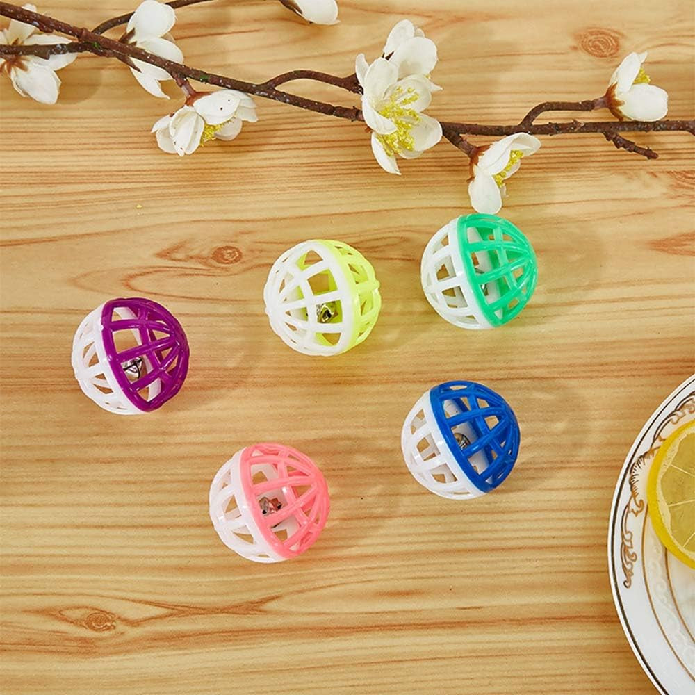 1.5 Inch Cat Toy Ball with Bell, Plastic Lattice Jingle Balls Kitten Chase Pounce Rattle Toy Pet Training Supplies Random Color(10Pcs)