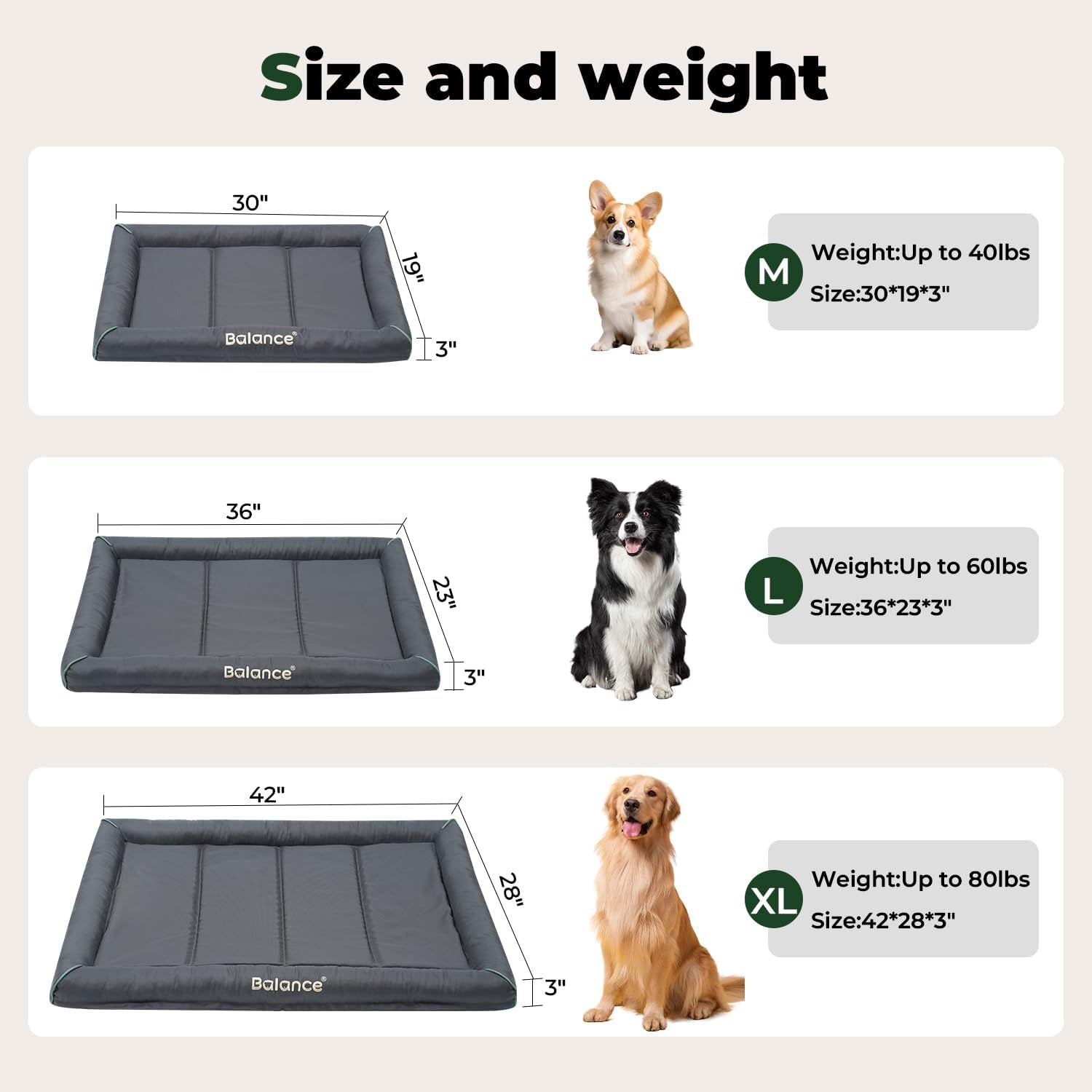 BALANCE Crate Pads for Extra Large Size Dog, Bolster Dog Crate Mat, Water-Resistant Dog Bed Mat Kennel Pad with Non-Slip Bottom