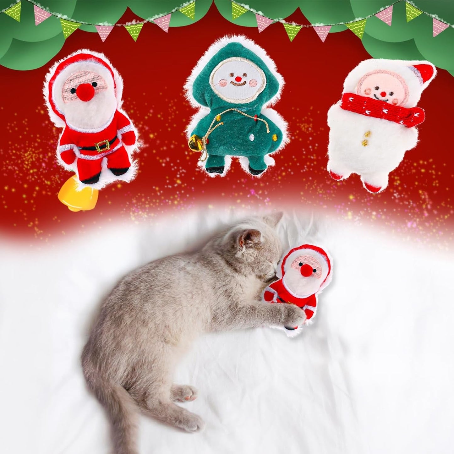 3Pcs Christmas Catnip Toys Cat Chew Toy Bite Resistant Catnip Toys for Cats Catnip Filled Cat Teething Toy Festive Holiday Cat Lover Gift