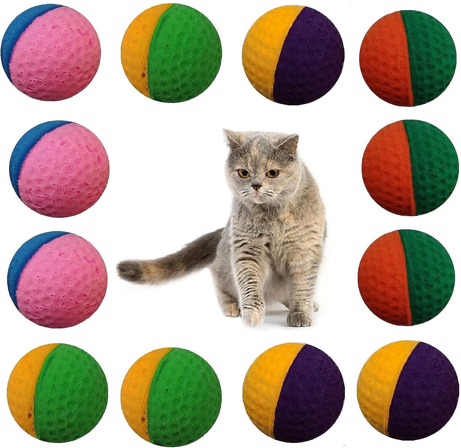 12 Pack Pet Ball Foam Sponge Ball Cat Toy Soft Bouncy Noise Free (12Pcs Pet Ball Foam Sponge Ball)