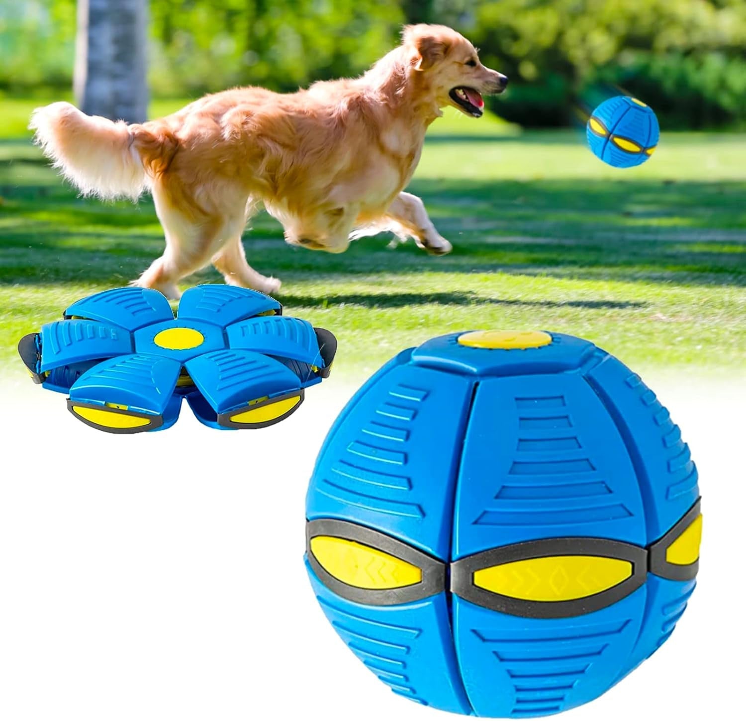 2024 New Doggy Disc Ball, Interactive Flying Saucer Ball Dog Toys, Pop up Ball for Dogs, Variable Form Pet Toys (Blue)