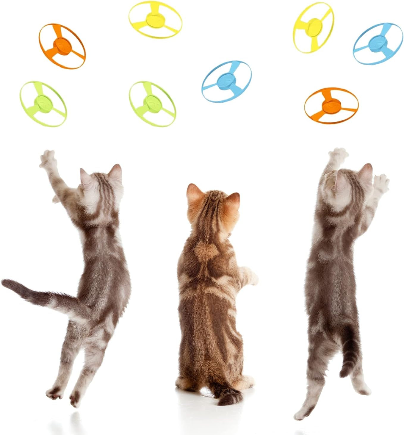 10 Pieces Cat Fetch Toy with Colorful Flying Propellers Set, Cat Playing Interactive Cat Toys for Cat Kitten Chasing Exercise