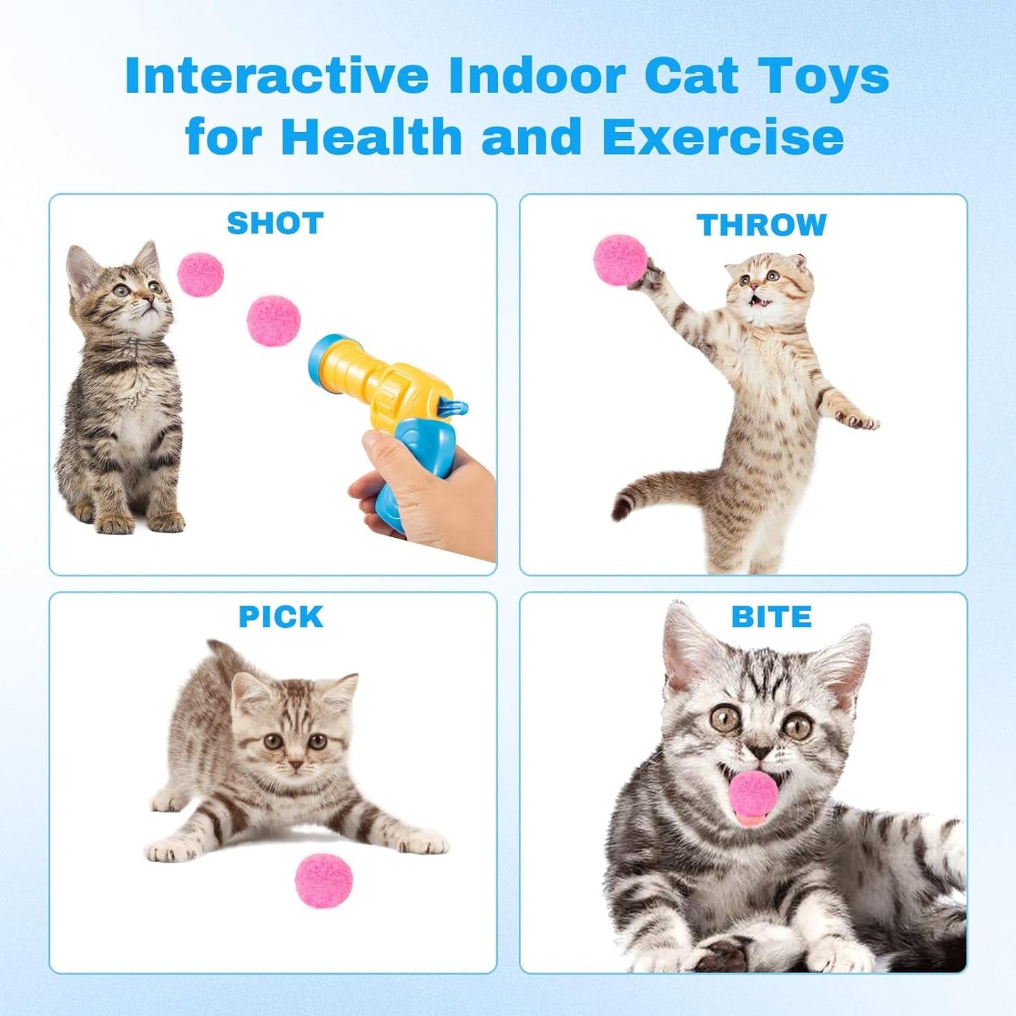 4 Pcs Cat Ball Launchers with 100 Pcs Cat Toy Balls, Cat Toy Gun Launcher, Cat Fetch Toy Gun Shooter, Kitten Toys for Indoor, Plush Ball Shoot Gun for Kitty