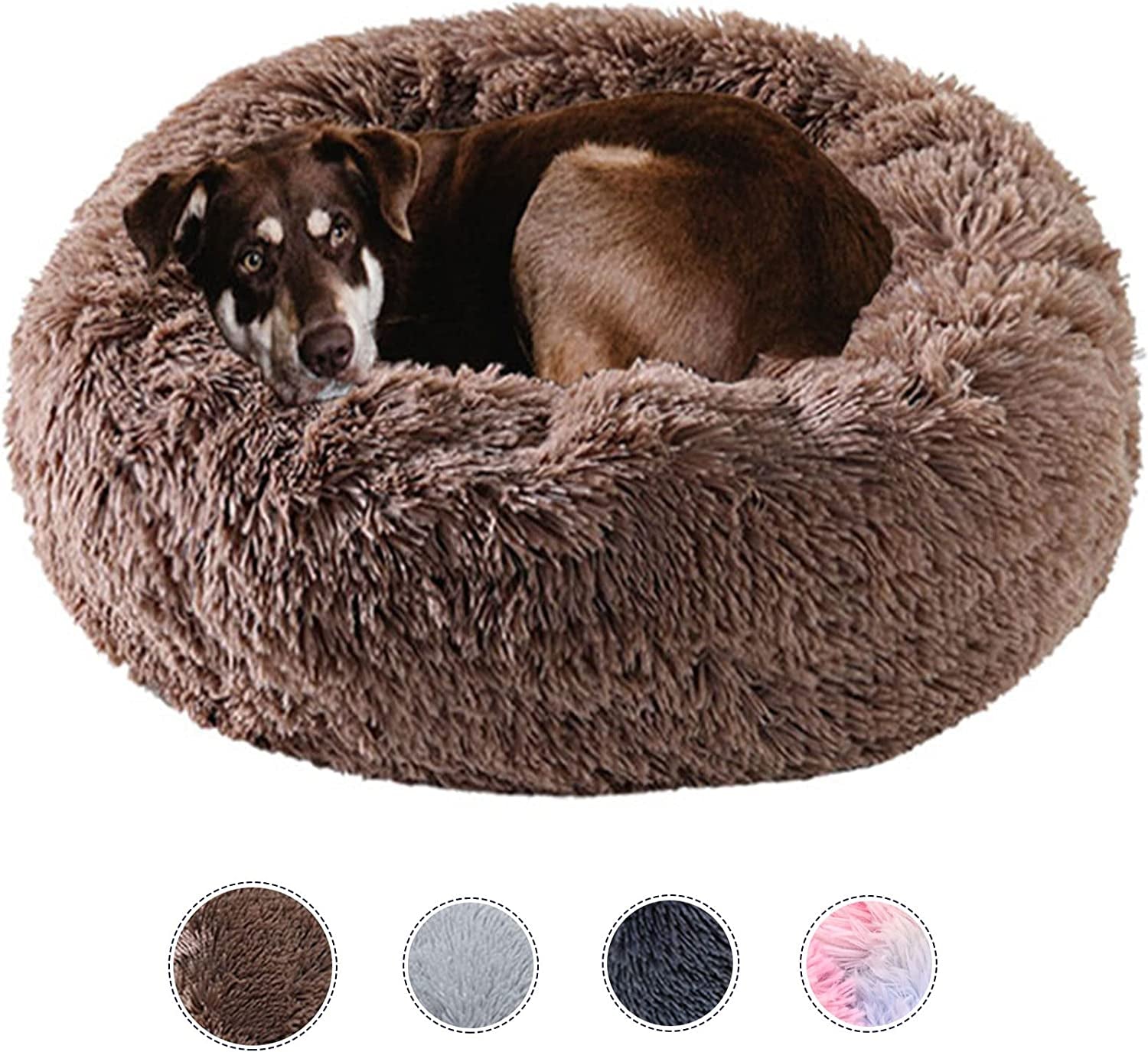 Dog Bed Calming Dog Beds for Small Medium Large Dogs - round Donut Washable Dog Bed, Anti-Slip Faux Fur Fluffy Donut Cuddler Anxiety Cat Bed(20")