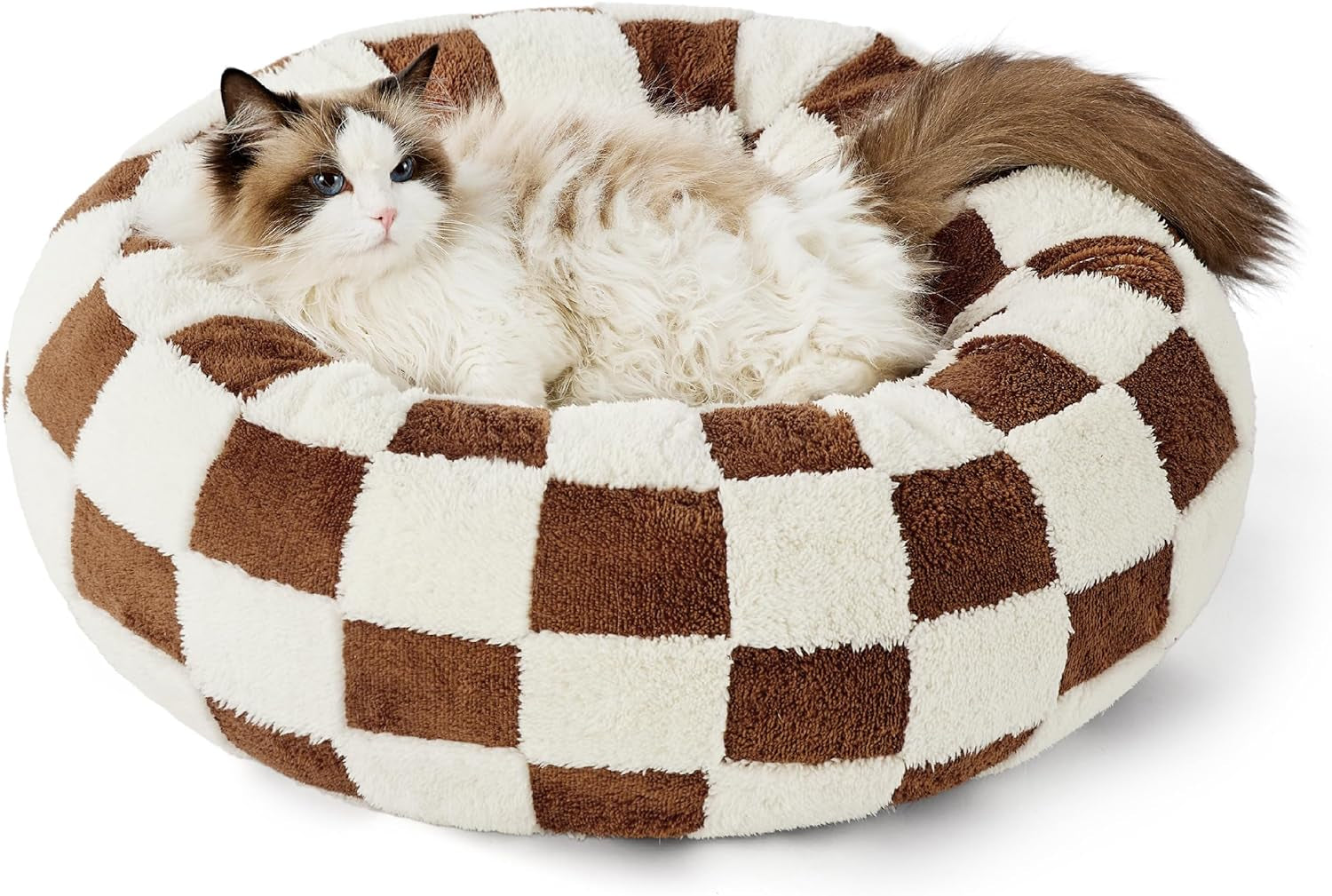 Lesure Donut Small Dog Bed - round Cat Beds for Indoor Cats Calming Pet Beds, Cute Modern Beds with Jacquard Shaggy Plush & anti Slip Bottom, 30 Inch, Blue