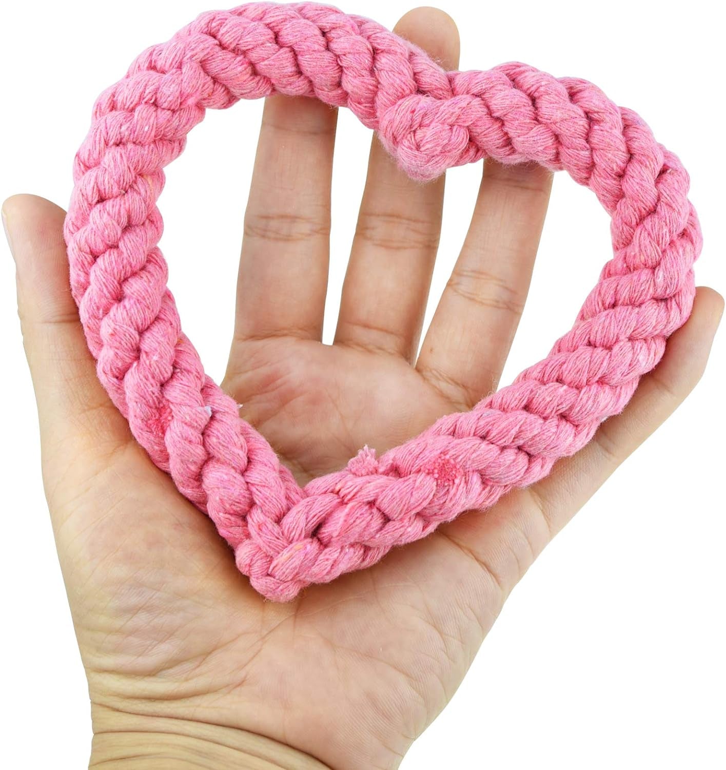 2 PCS Dog Chew Toys Heart Shaped Rope for Valentine'S Day Pets Cotton Chewing Supplies Pink & Red 5.5Inch