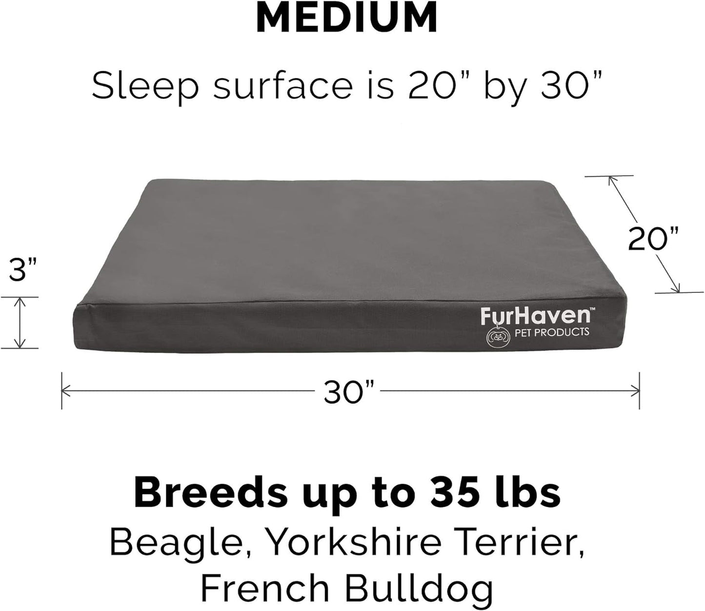 Furhaven Replacement Dog Bed Cover Water-Resistant Indoor/Outdoor Logo Print Oxford Polycanvas Mattress, Washable - Stone Gray, Medium