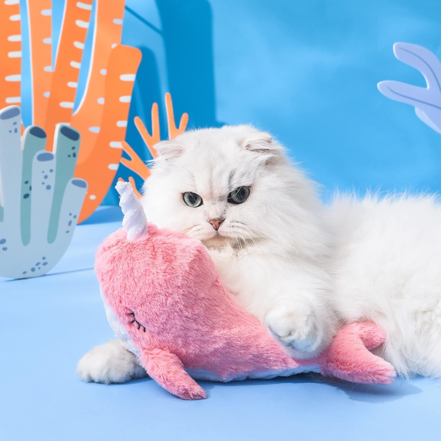 2022 Ocean Series Cat Toys,Plush Flopping Narwhal Cat Toy for Indoor Cats with Catnip Kitten Toys. (Narwhal)