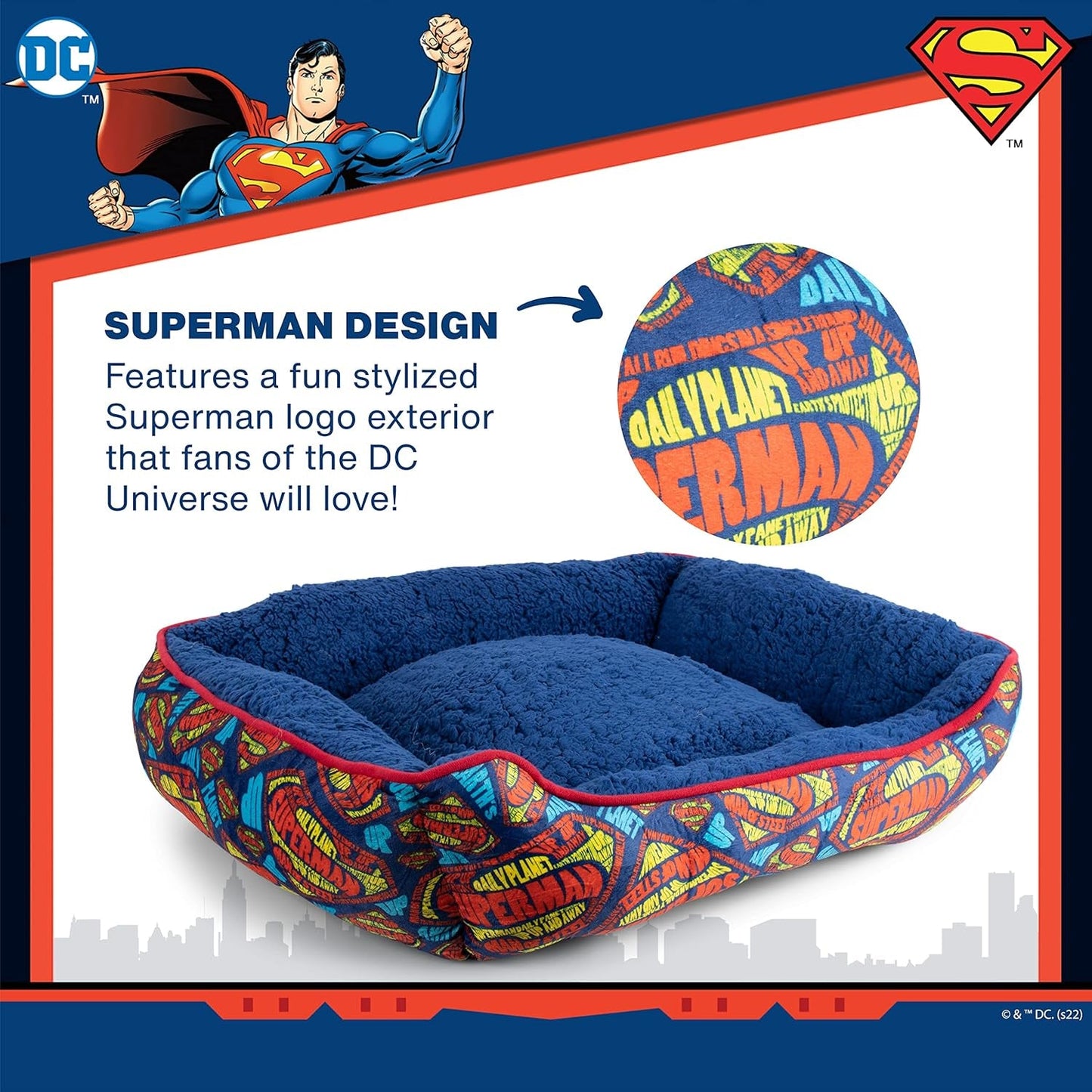 DC Comics for Pets Superman Logo Cuddler Dog Bed | Soft and Comfortable Superhero Cozy Cuddler Dog Bed for Pets | Blue and Red Elevated Dog Bed 24 X 19 X 8