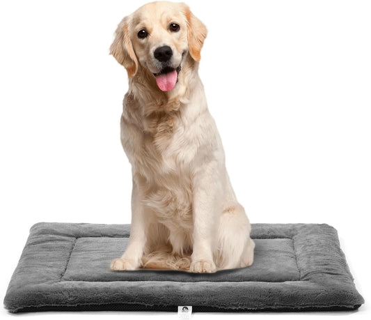 Dog Beds Crate Pad for Large Dogs, Cat Bed Washable Dog Crate Pad Dog Bed Mat Washable Dog Beds Anti-Slip & Anti-Scratch Pet Sleeping Mat(Gray, L)