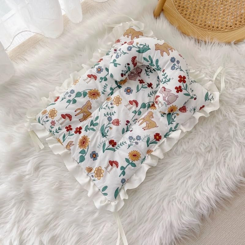 Floral Dog Dog Bed Mat Plush Kennel Pad Winter Warm Cat Sleeping Mat Anti-Slip Puppy Bed Thicken Dog Bed for Small Medium Soft Comfy Green Small