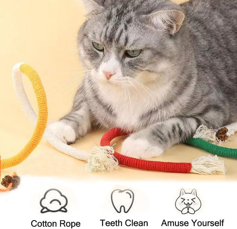 3Pack Cat Rope Toy Cotton Rope Cat Toys for Indoor Cats Bite-Resistant Catnip Toys Safe Teeth Cleaning Chew Cat Toy Interactive Cat Rope Toys with Silvervine Fruit for Cats