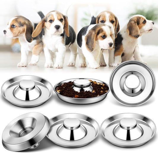 Zopeal 6 Pcs Puppy Feeding Bowls 11.8" Stainless Steel Puppy Weaning Feeder Bowl Dog Food Water Bowls for Litters, Food Feeding Weaning Bowl for Small Medium Large Dogs, Pets