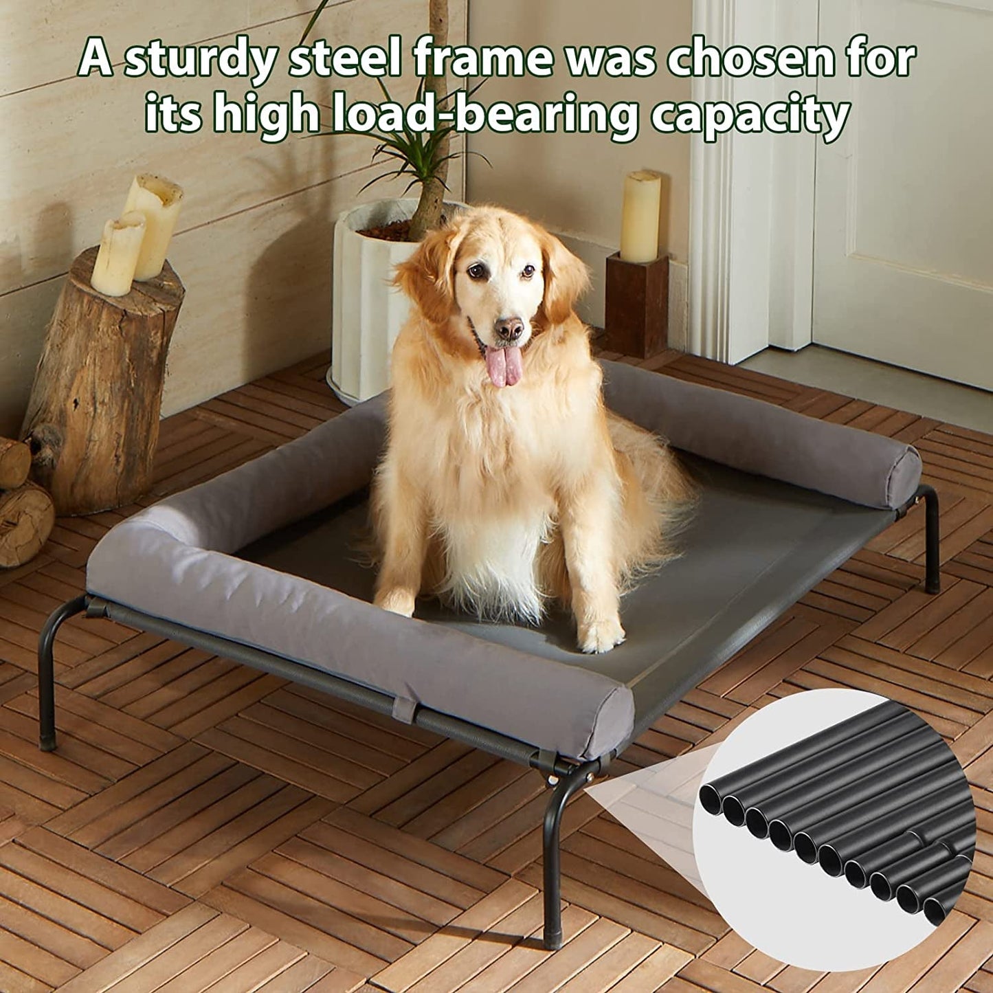 Elevated Cooling Dog Bed,Raised Beds for Large Dogs - Outdoor,Chew Proof Portable Pet Cot Skid-Resistant Feet,Frame with Breathable Mesh