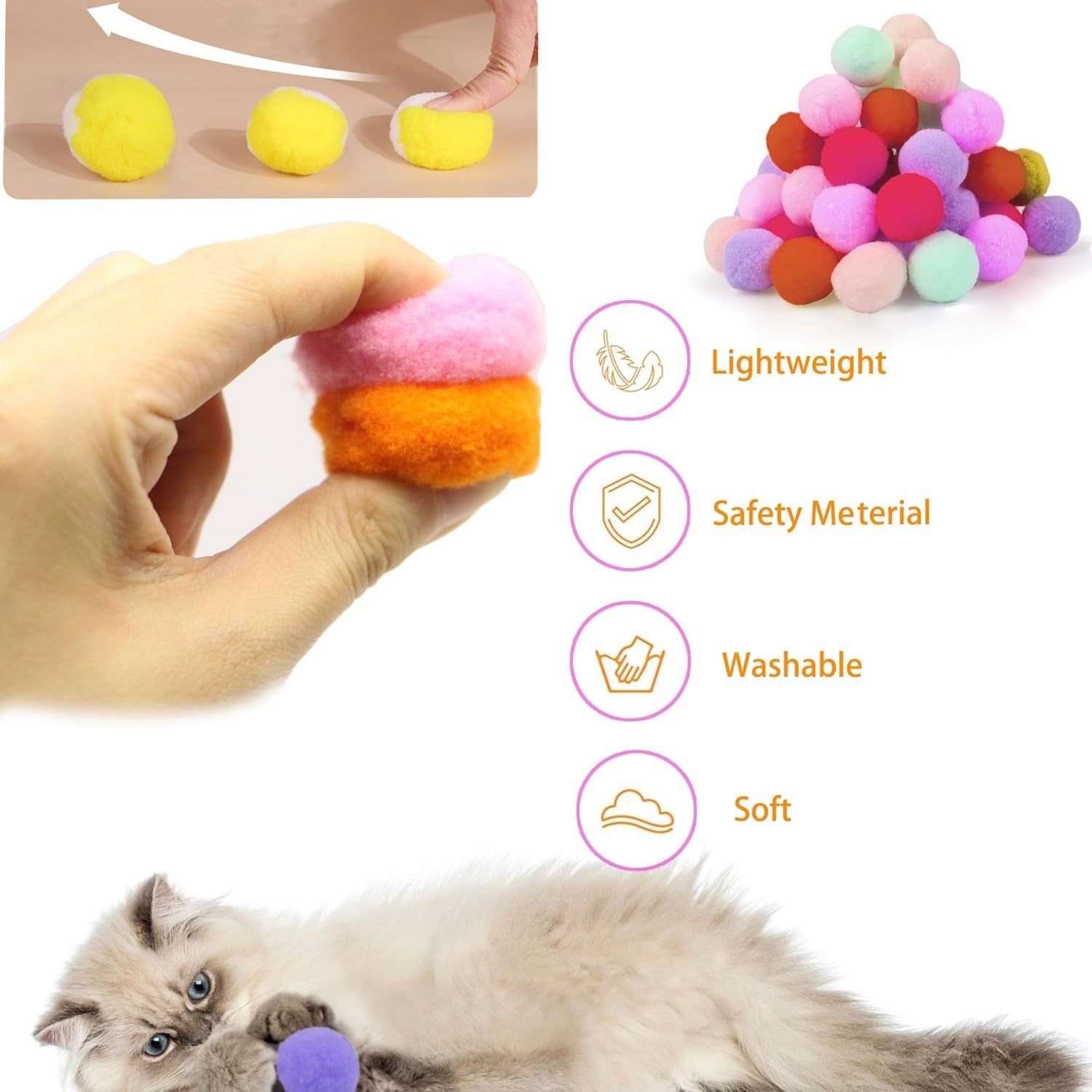 1 Cat Ball Launcher + 10Pcs 1.2’’Cat Toy Balls Silent Plush Elastic Cat Ball Toy Indoor Interactive Toys for Kitty, Dog and Pet, Ball Shooter for Training and Playing