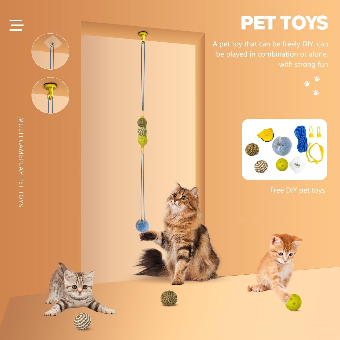 11 PCS Cat Toys Set, Cat Toys for Indoor Cats Interactive Cat Toys Hanging Kitten Toys, Cat Bell Balls Teaser Ball Chase and Exercise for Kitty Cat Gift for Cat Birthday