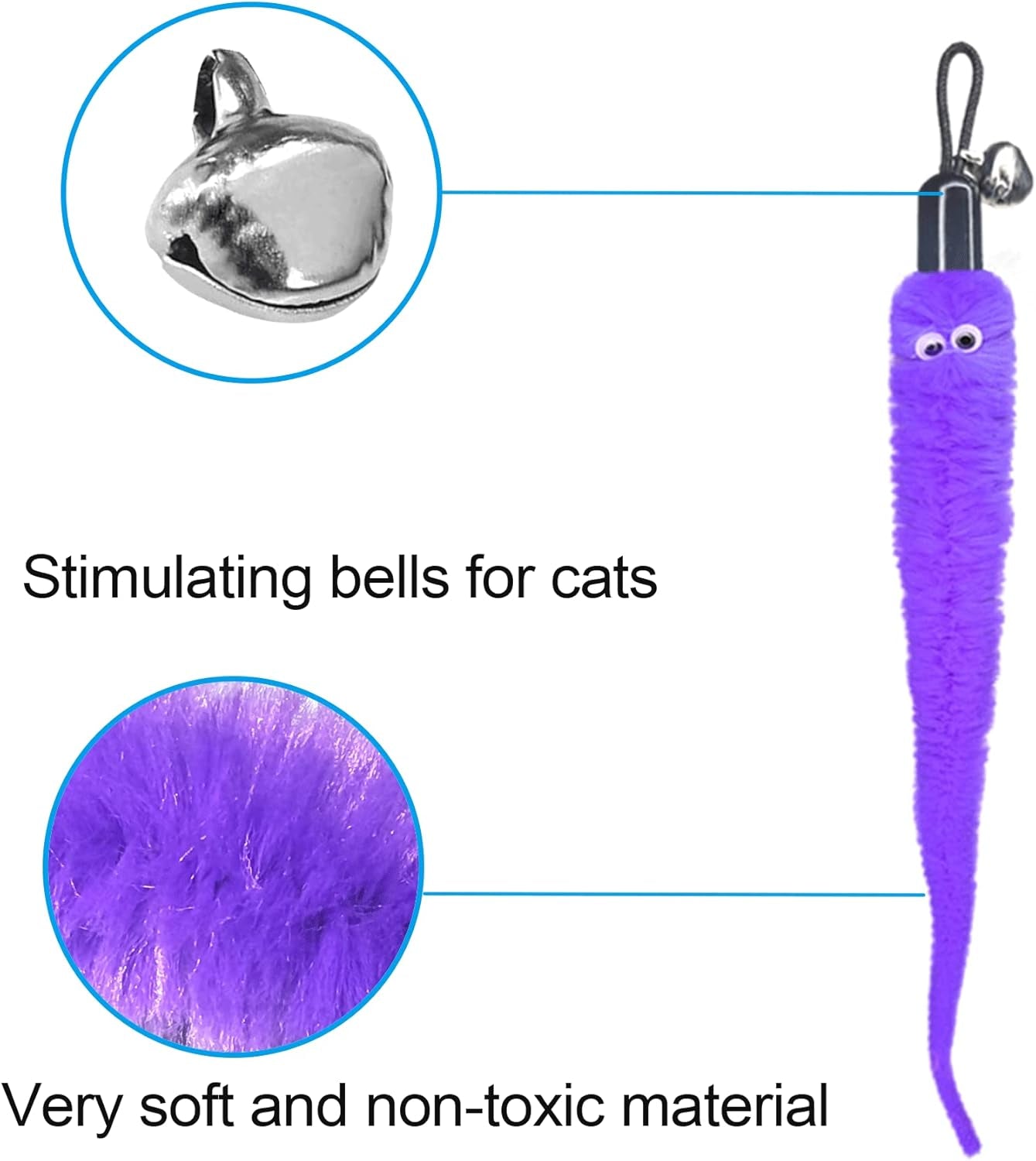 10 Pack Vibrant Cat Toy Worms with Bells,Interactive & Durable Toys,Wand Toys Replacement or for Individual Cat Play,It Will Bring Endless Fun to Cats