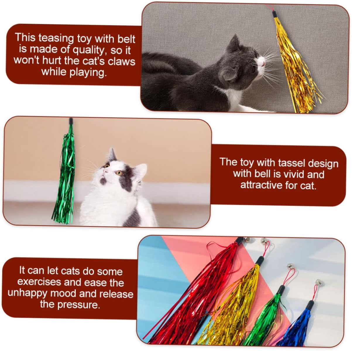 15Pcs Replacement Tinsel for Interactive Wand Replacements Lightweight Tissue Stick Cat Paper Bell Headband Toy with Funny Kitten Random Refills Foil Tassel