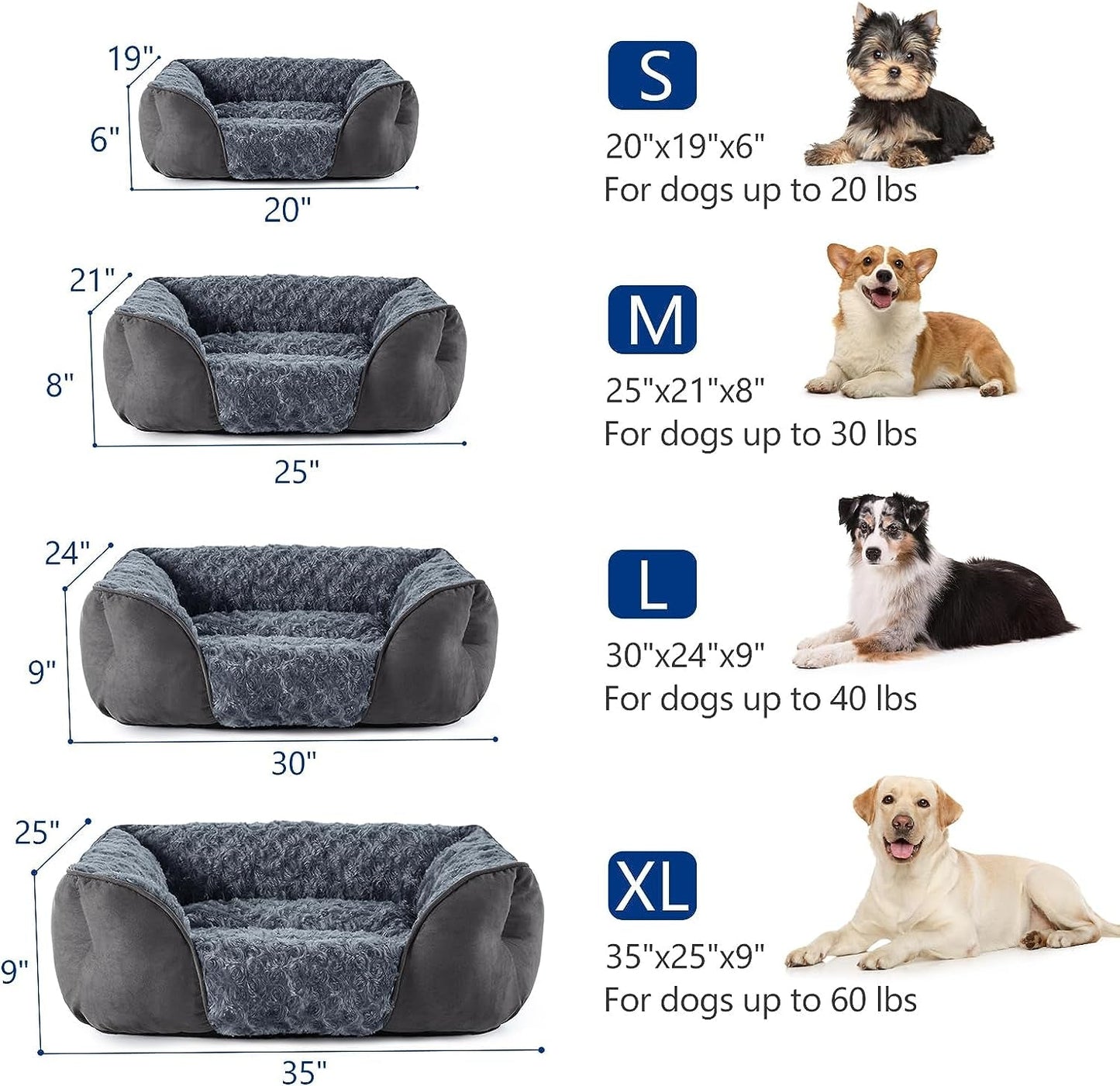 Dog Bed for Medium Small Large Dogs, Rectangle Durable Washable Puppy Bed, Orthopedic Dog Sofa Bed, Textured Soft Calming Sleeping Cat Beds for Indoor with Anti-Slip Bottom