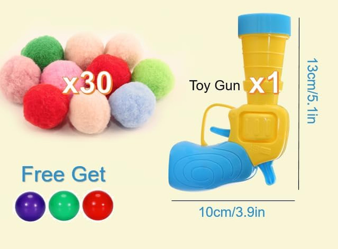 34Pcs Cat Toy Ball Launcher Gun, Cat Balls Fetch Toy, Plush Fuzzy Balls Shooting Cat Toy, a Toy Gun Launcher with 30 Pompoms and 3 Bonus Balls, Interactive Toy for Bored Indoor Cats, Kitten Pet Toys