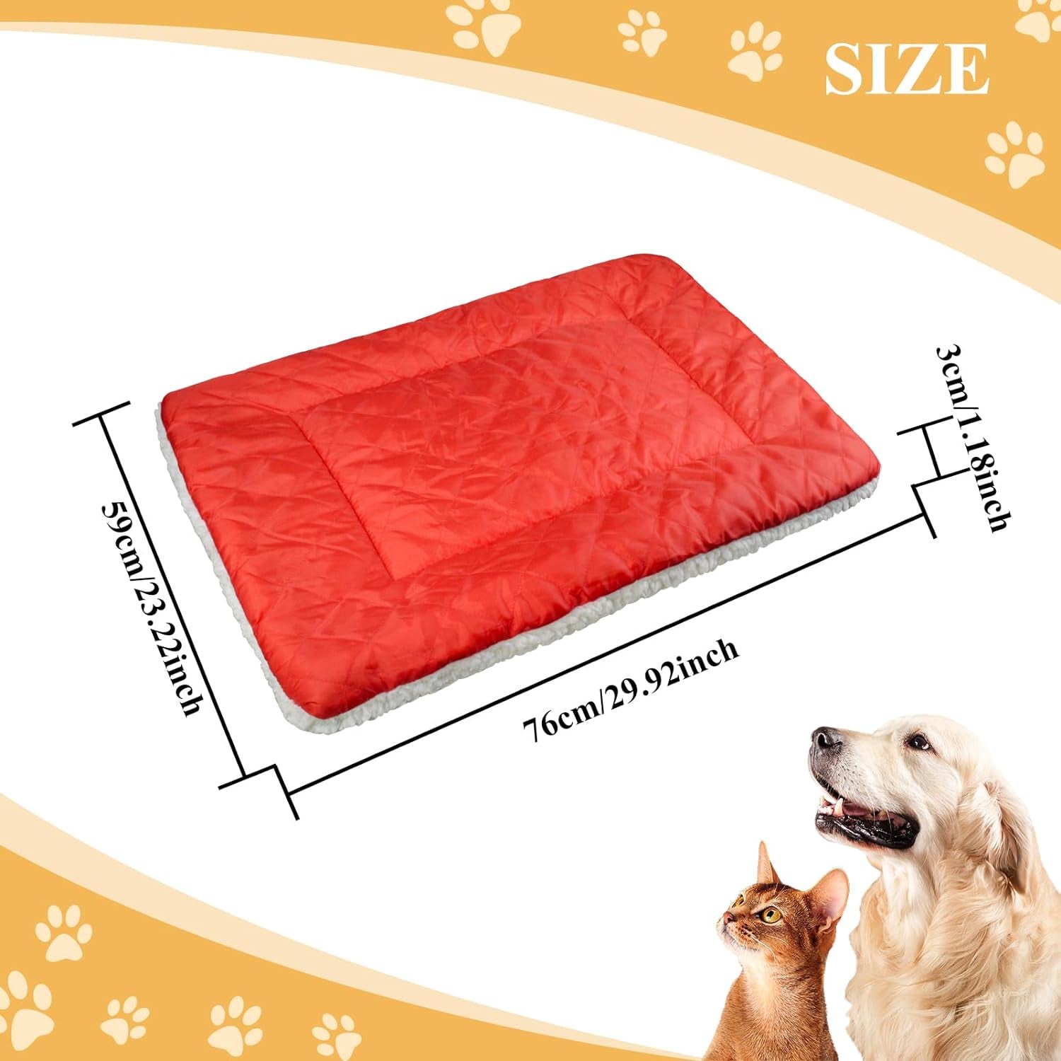 Andiker Pet Bed, Double-Sided Usable Plush Dog Bed to Provide Pet with a Better Resting Place, Washable Dog Bed about 29 * 22 Inches for Large Medium Small Dogs and Cats to Protect Spine (Red)