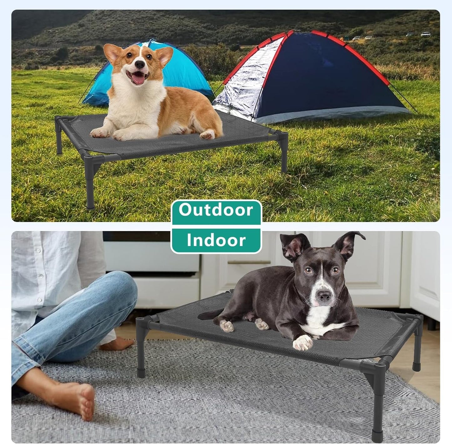 Elevated Outdoor Dog Bed Small 28X22X7In Raised Dog Bed Summer Waterproof Dog Cot Bed Breathable Teslin Mesh, Durable, Non-Slip, Portable Dog Camping Bed Maximum Weight Capacity 60 Lbs. Black