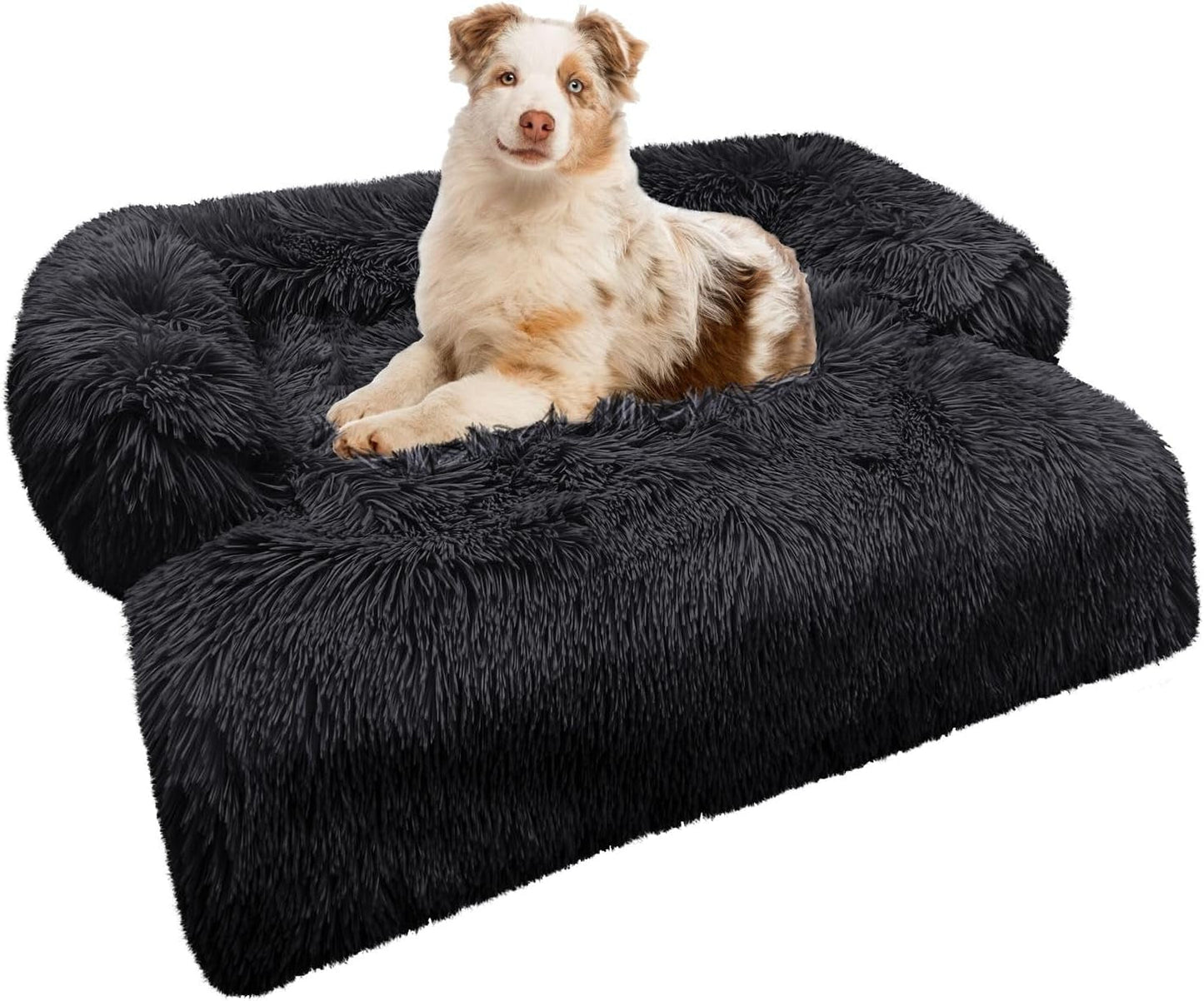 Dog Bed Sofa Protector for Large Dogs, Dog Blanket Couch Cover, Washable Pet Bed with Removable Cover, Waterproof Protection Mat & Non-Slip Bottom, Plush Fluffy Faux Fur, Color:Light Grey