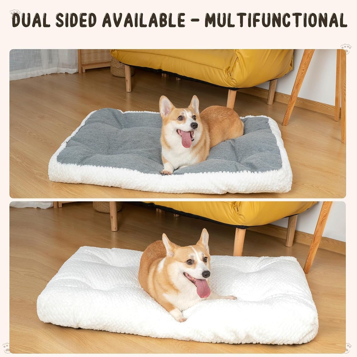 KROSER Deluxe Dog Crate Bed Dog Bed Mat, Soft Dog Crate Pad, Machine Washable Pet Cage Pad Mattress Reversible (Cool & Warm), Dog Kennel Bed for Small to Jumbo Dogs, White