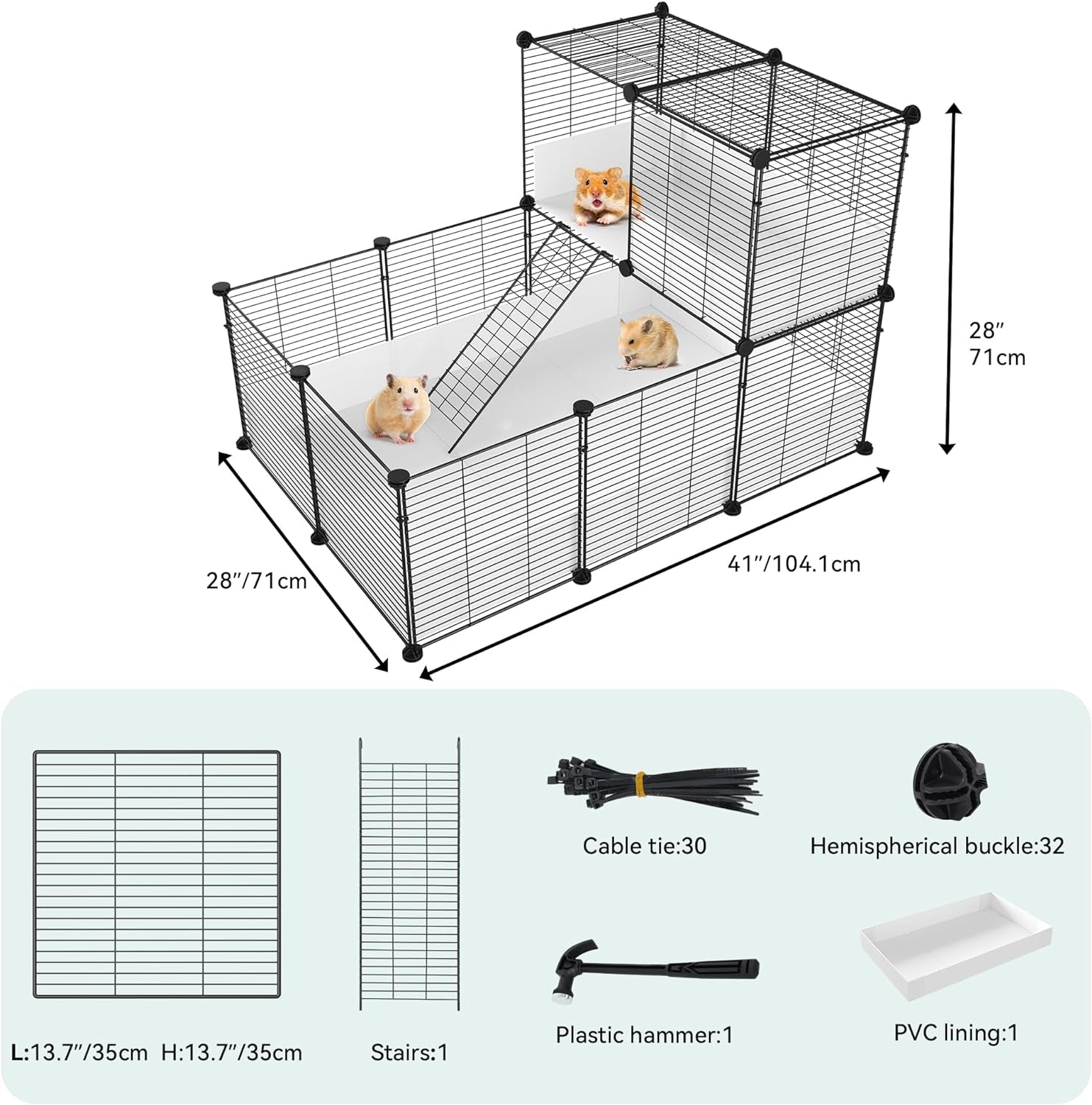 YITAHOME Guinea Pig Cage, Indoor C&C Small Animal Cage with Waterproof Plastic Liner, Loft and Partition for Bunny, Chinchilla and Hamster, Habitat Fence Playpen with 25PCS Pannels