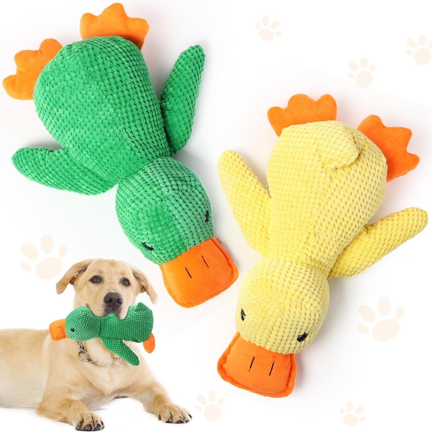 2 Pcs Squeaky Dog Toys, Duck Soft Plush Dog Toys for Aggressive Chewer, Tough Plush Dog Toys for Large Dogs, Crinkle Interactive Puppy Dog Toys for Small Medium Dogs