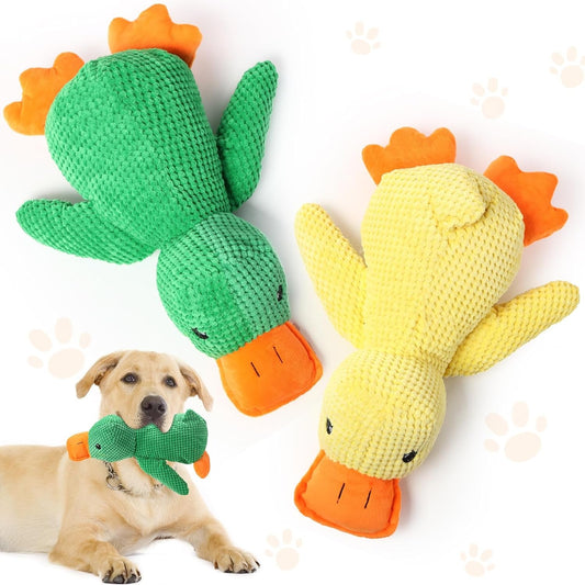 2 Pcs Squeaky Dog Toys, Duck Soft Plush Dog Toys for Aggressive Chewer, Tough Plush Dog Toys for Large Dogs, Crinkle Interactive Puppy Dog Toys for Small Medium Dogs