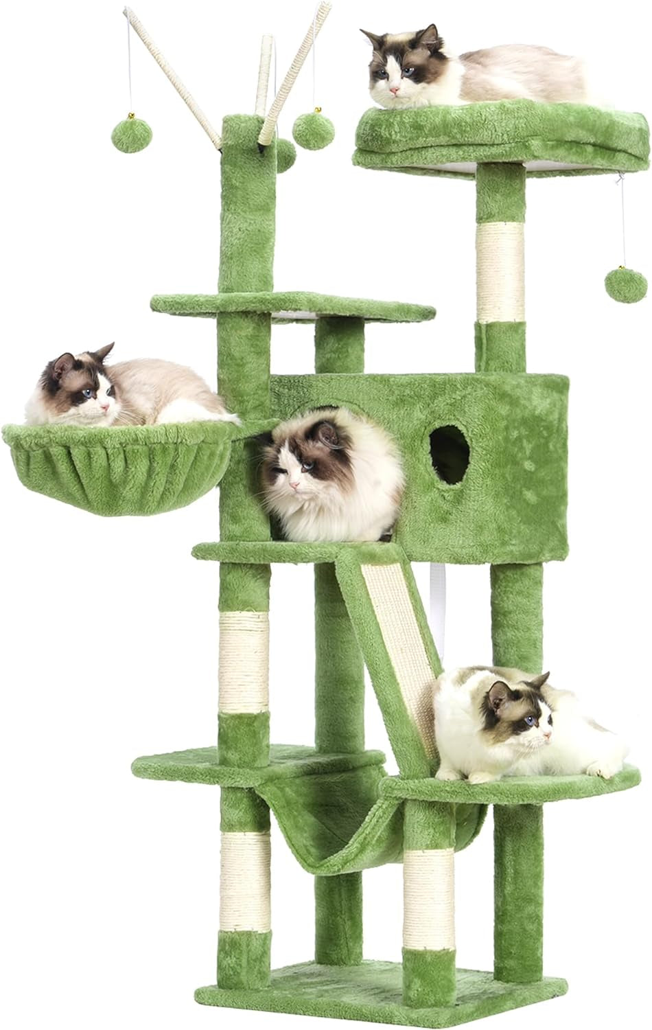 Hey-Brother Cat Tree, 53 Inch Cat Tower for Indoor Cats, Cat House with Padded Platform Bed, Toy Balls, Large Cozy Condo, Hammocks and Sisal Scratching Posts, Light Gray MPJ019-SW