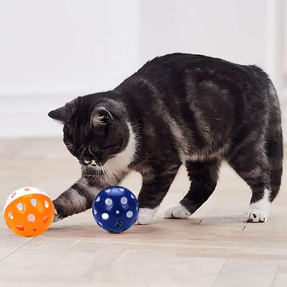 12PCS 4CM Cat Toy Ball with Bell, Pet Toy Cat Bell Ball Cat Toy with Bell Cat Jingle Balls for Cats Kitten, Plastic Cat Toys Jingle Balls Pounce Chase Rattle Ball Toys Random Color