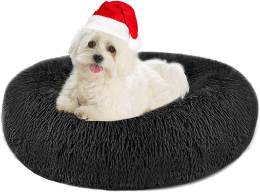 Nepfaivy Calming Dog Cat Bed - round Donut Small Dog Bed, Fluffy Luxury Puppy Bed, Anti-Anxiety Plush Pet Bed Washable, Cozy Soft Self Warming Doggy Pillow Bed, Waterproof Anti-Slip Bottom