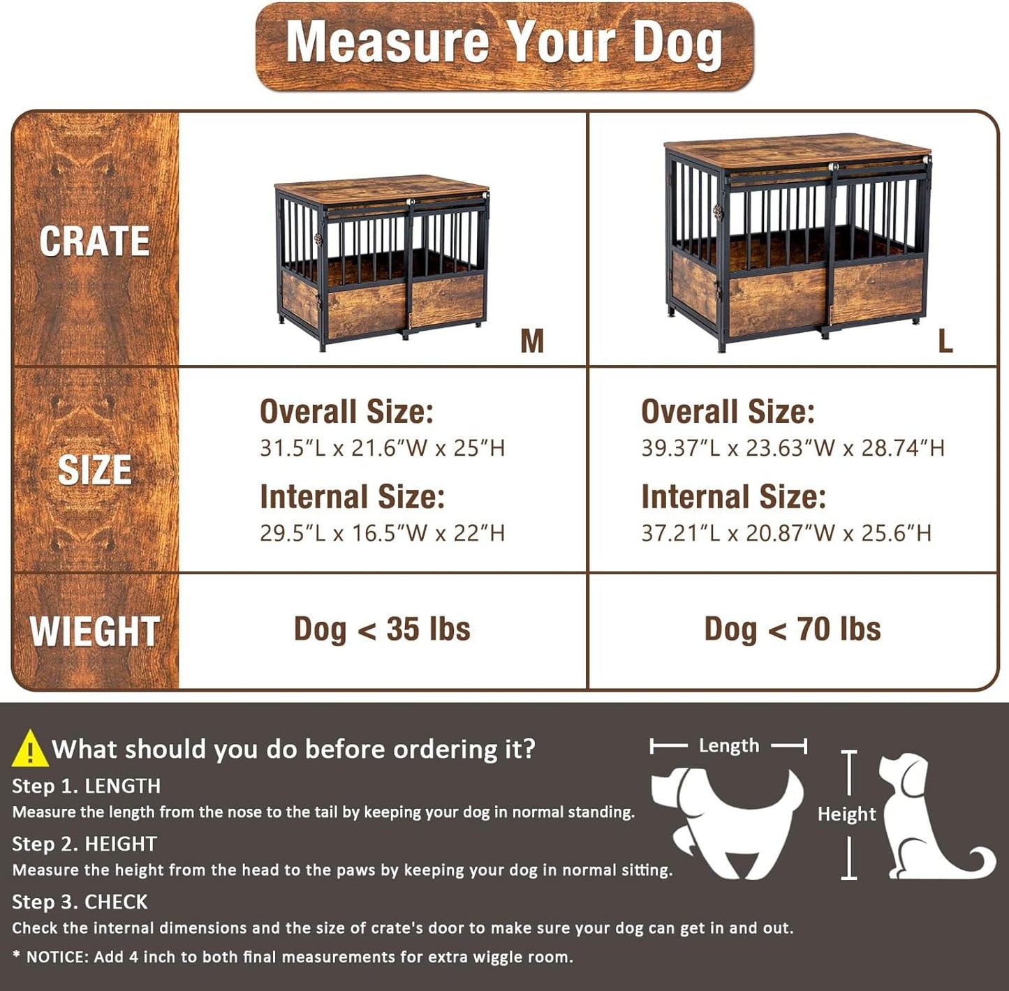 KOOPRO 32 Inch Dog Crate Furniture with Cushion for Large Medium Dogs, Wooden Heavy Duty Dog Kennel with Double Doors, Decorative Pet House Dog Cage Side End Table Indoor, Sliding Door Chew-Resistant