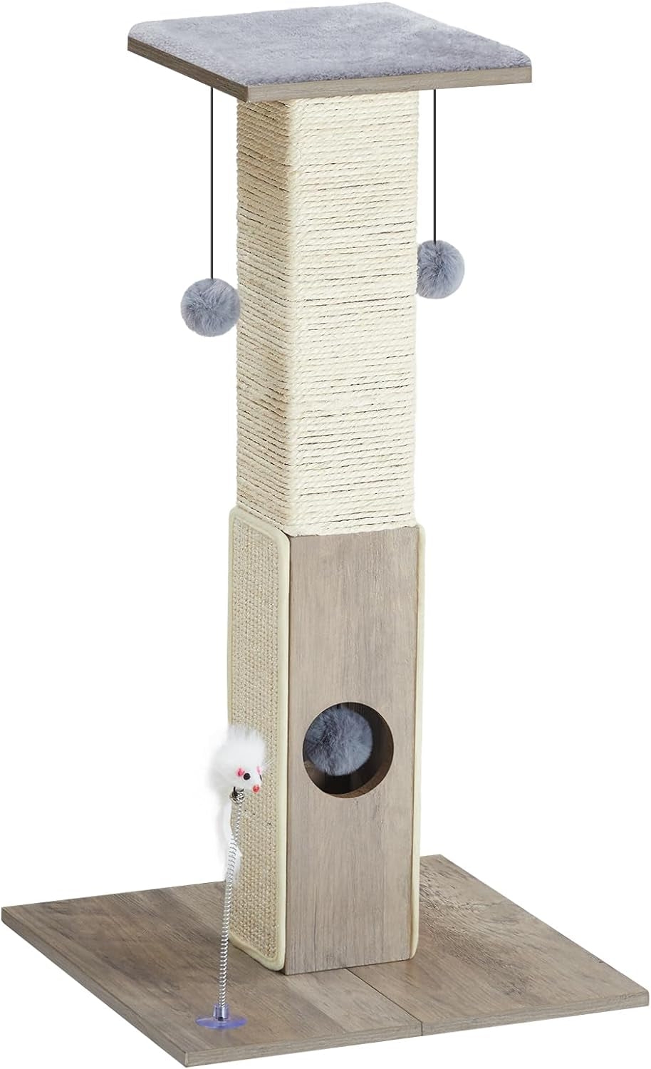 HOOBRO 28.3" Tall Cat Scratching Post, Cat Scratch Posts for Indoor Cats, Sisal Cat Scratcher Tower with Dangling Ball for Large Cats, Tall Furniture Scratching Cat Activity Scratcher, Greige BG01CP03