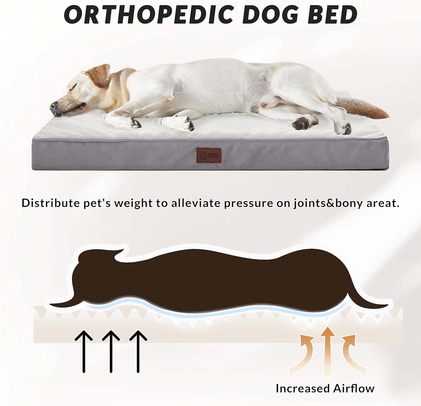 Large Orthopedic Dog Beds for Large and Extra Large Dogs/Cats Egg-Crate Foam Pet Bed Mat with Soft Removable Cover, Waterproof Lining, Foam Dog Crate Bed… (Large(36X24X3''), Cream)