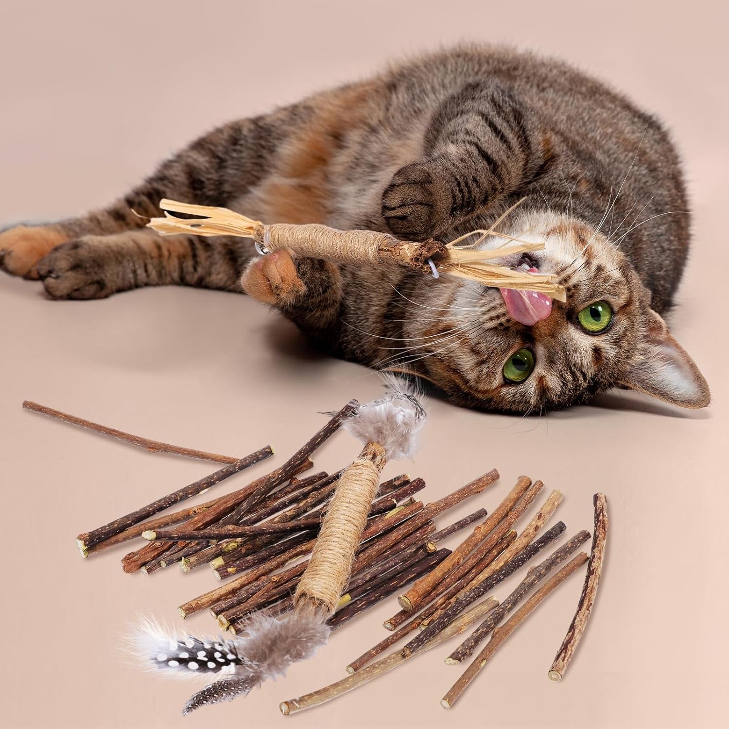 34 Pack Cat Chew Stick, Silvervine Stick Cat Toys, Catnip Chew Toys, Gnawing Teeth Cleaning Wooden Stick Toy Matatabi Stick for Indoor Cats,Increase Appetite, Calm Cat Anxiety