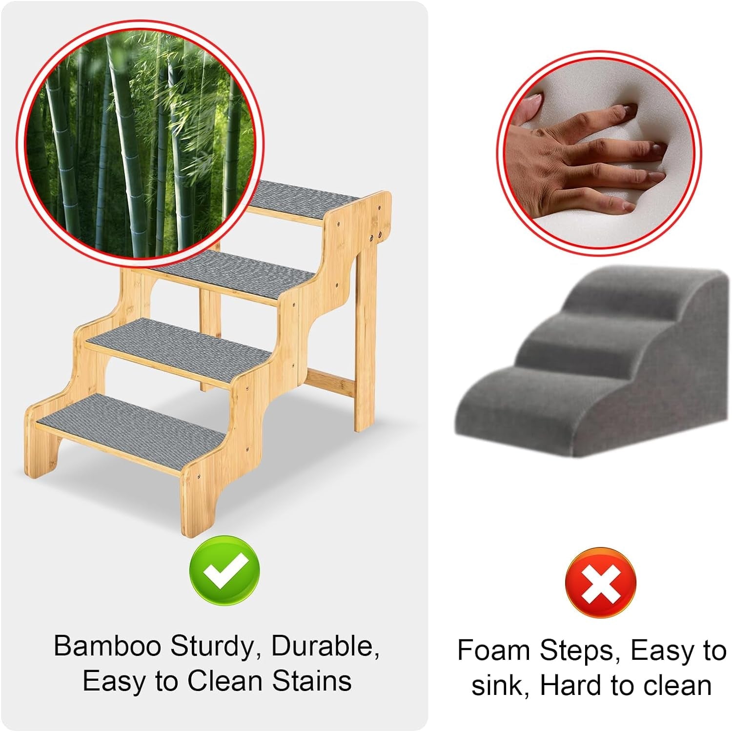 Dog Stairs for High Bed and Couch, Bamboo Dog Steps for Large and Small Dogs, 4-Step Non-Slip Balanced Pet Stairs for Dog/Cat, Wooden Dog Steps for High Beds