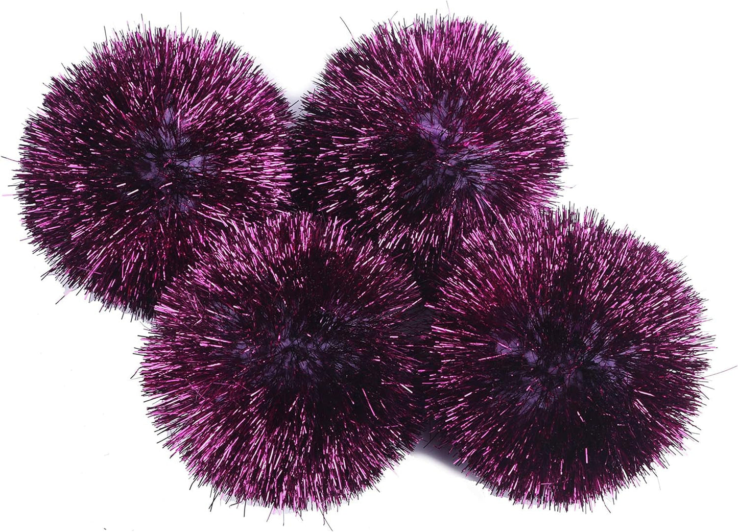 15Pcs Jumbo Pom Bushy Sparkle Ball Cat Toy, Interactive Glitter Pom Pom Cat Toy Balls for Kittens (With Tinsel:3 Inch,Black)