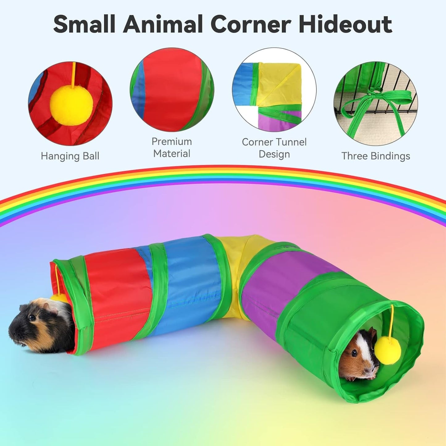 YUEPET Guinea Pig Corner Tunnel and Tube Collapsible Ferret Tunnel, Small Animal Corner Hideout for Guinea Pig Ferret Hamster Chinchilla Sugar Glider