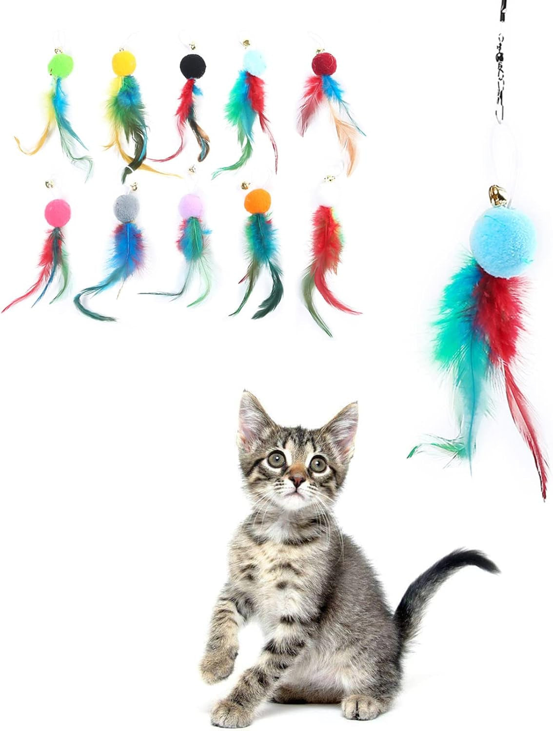 10 Pieces for Feather Toy Feathers Replacement for Interactive for Toys Ambushing Teasing Catch Toy Feather Acce Replacement Feathers for Interactive Toy