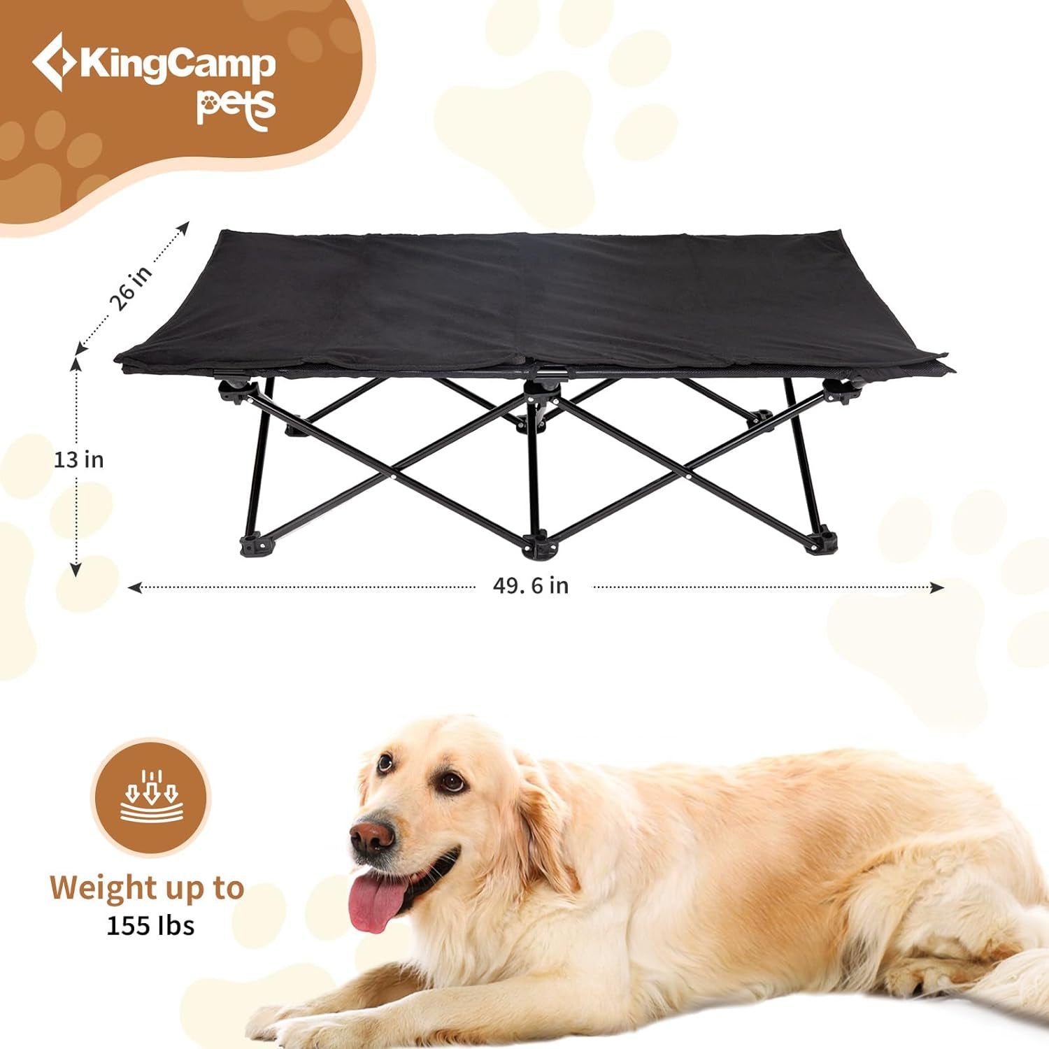 Kingcamp Elevated Dog Bed with Separate Washable Sleeping Mat, Large Dog Beds Outdoor Dog Bed Folding Dog Cot Stable Durable Frame Breathable Mesh Camping Indoor+Carrying Bag